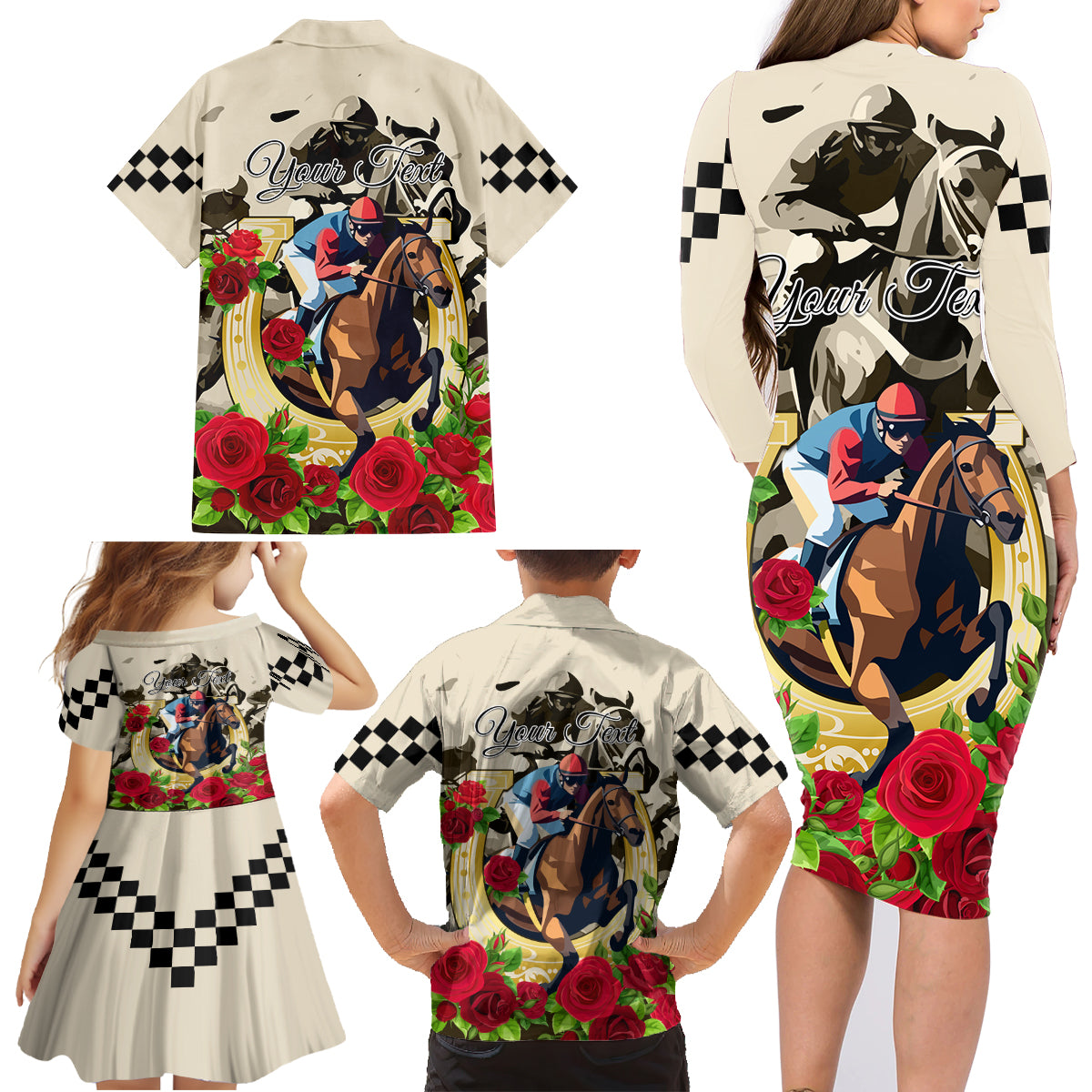 Kentucky Horse Racing Family Matching Long Sleeve Bodycon Dress and Hawaiian Shirt The Run for the Roses - Wonder Print Shop