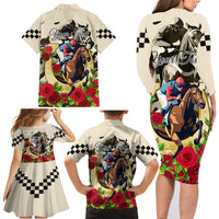 Kentucky Horse Racing Family Matching Long Sleeve Bodycon Dress and Hawaiian Shirt The Run for the Roses - Wonder Print Shop