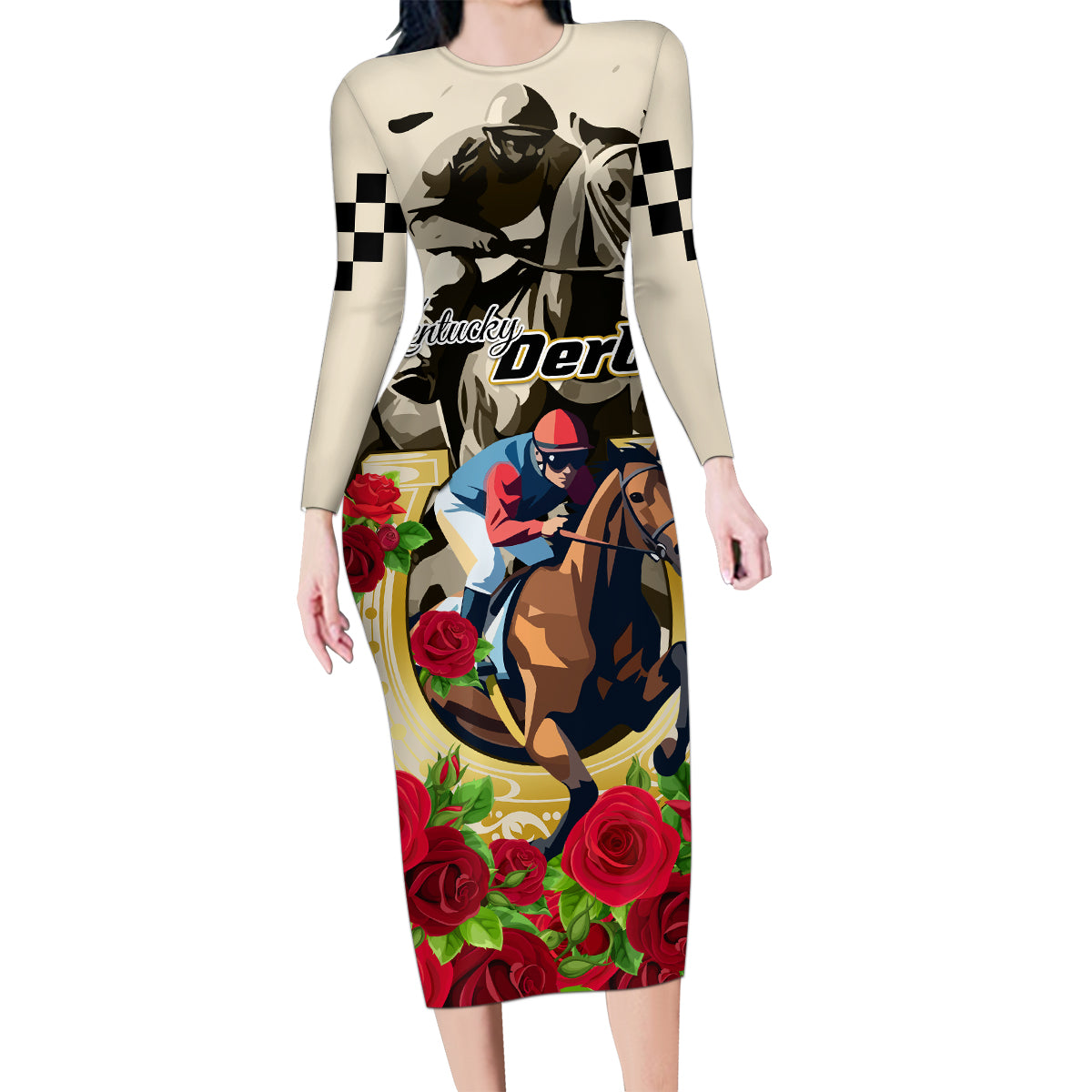 Kentucky Horse Racing Family Matching Long Sleeve Bodycon Dress and Hawaiian Shirt The Run for the Roses - Wonder Print Shop