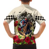 Kentucky Horse Racing Family Matching Off Shoulder Long Sleeve Dress and Hawaiian Shirt The Run for the Roses - Wonder Print Shop