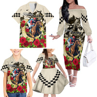 Kentucky Horse Racing Family Matching Off Shoulder Long Sleeve Dress and Hawaiian Shirt The Run for the Roses - Wonder Print Shop