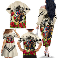 Kentucky Horse Racing Family Matching Off Shoulder Long Sleeve Dress and Hawaiian Shirt The Run for the Roses - Wonder Print Shop