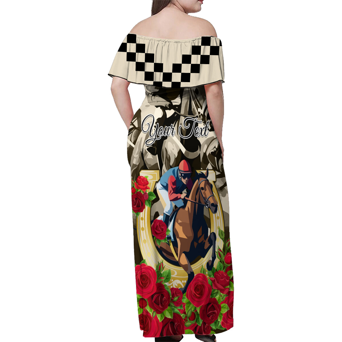 Kentucky Horse Racing Family Matching Off Shoulder Maxi Dress and Hawaiian Shirt The Run for the Roses - Wonder Print Shop