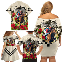 Kentucky Horse Racing Family Matching Off Shoulder Short Dress and Hawaiian Shirt The Run for the Roses - Wonder Print Shop