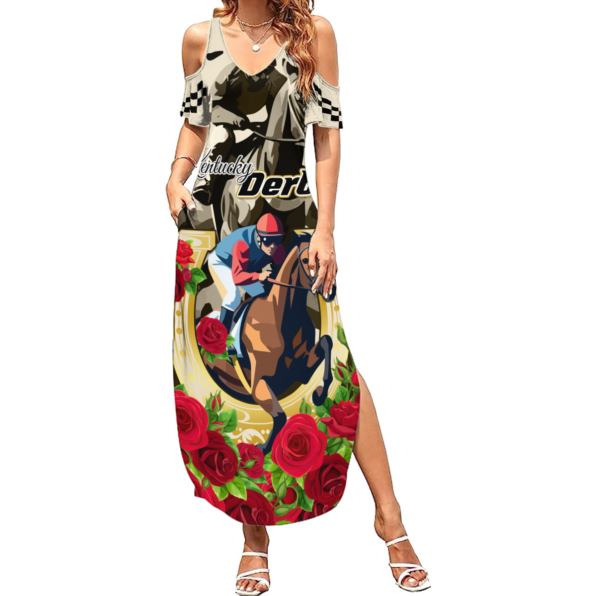 Kentucky Horse Racing Family Matching Summer Maxi Dress and Hawaiian Shirt The Run for the Roses - Wonder Print Shop