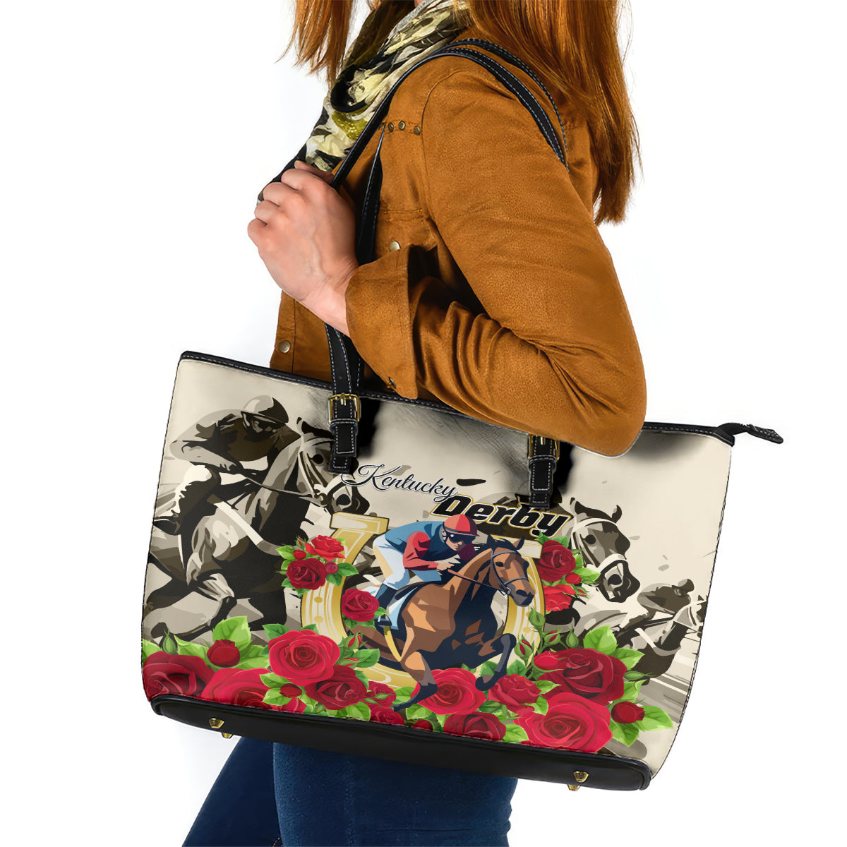 Kentucky Horse Racing Leather Tote Bag The Run for the Roses - Wonder Print Shop