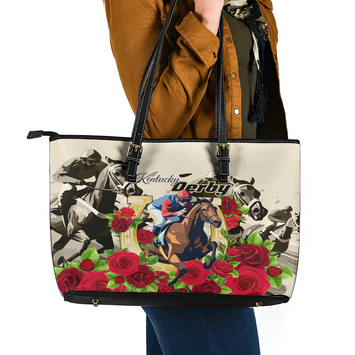 Kentucky Horse Racing Leather Tote Bag The Run for the Roses - Wonder Print Shop