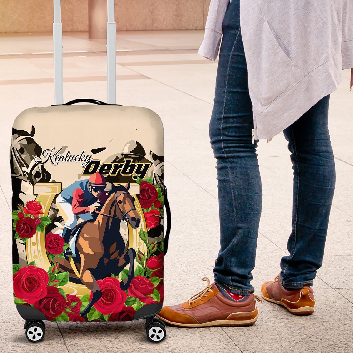 Kentucky Horse Racing Luggage Cover The Run for the Roses - Wonder Print Shop