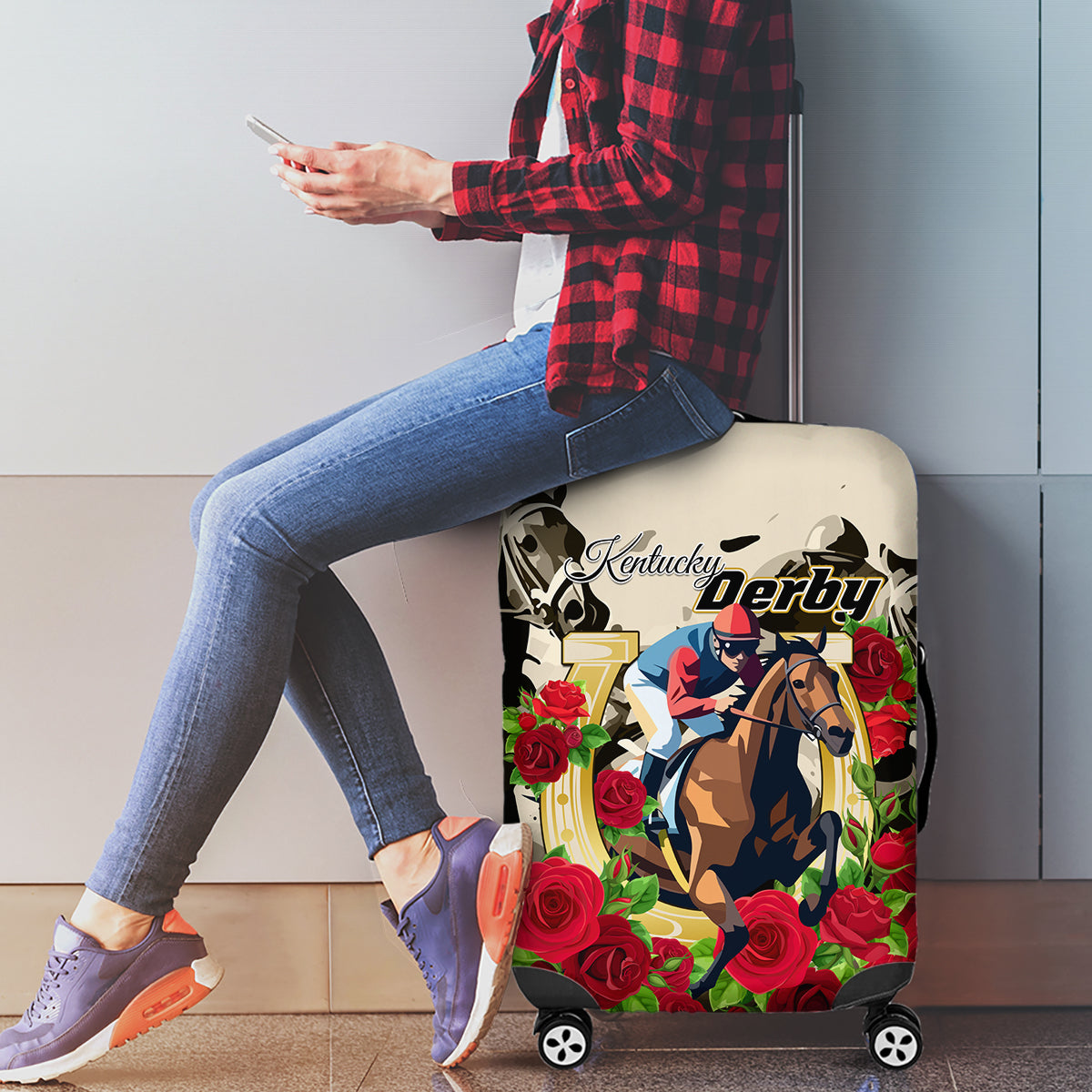 Kentucky Horse Racing Luggage Cover The Run for the Roses - Wonder Print Shop
