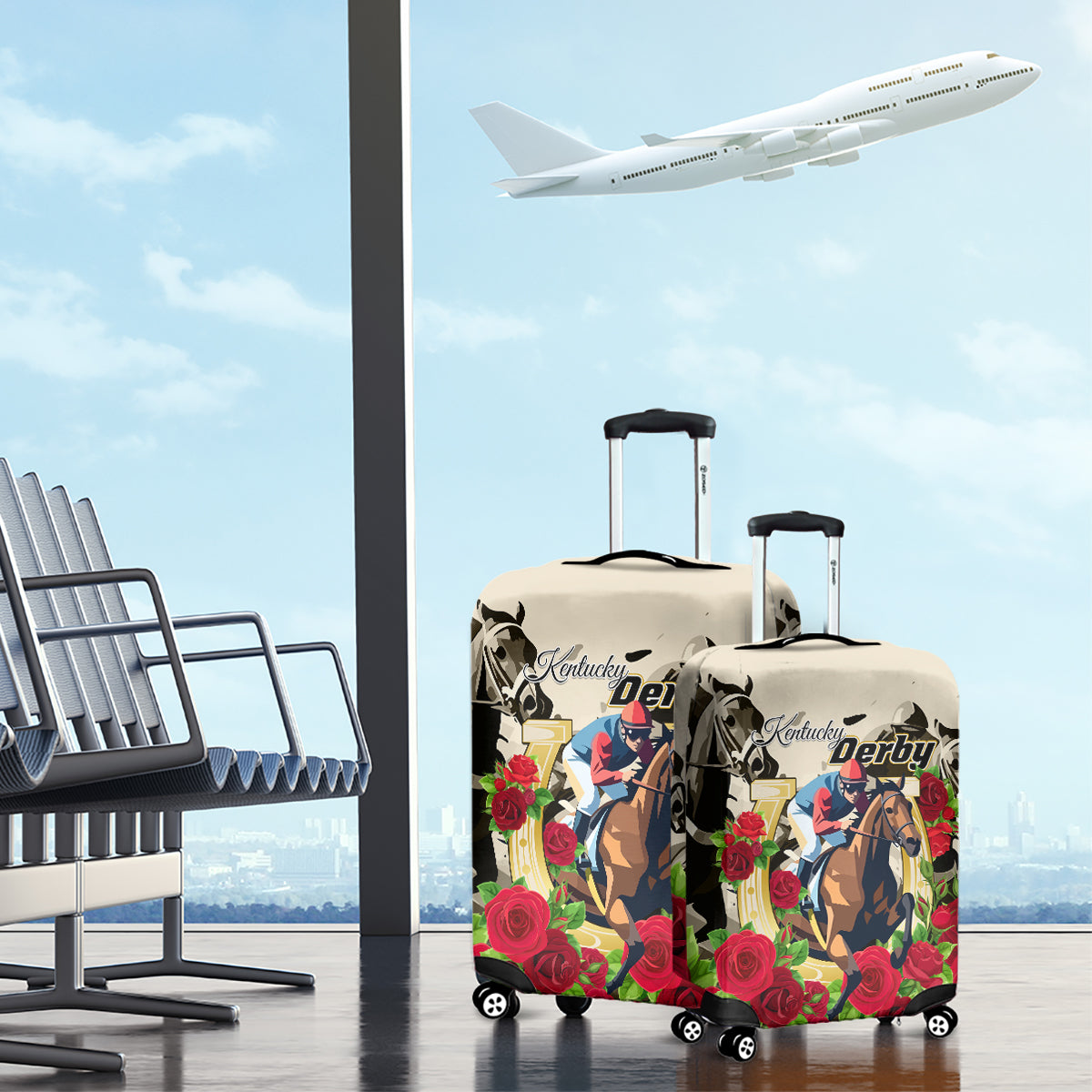 Kentucky Horse Racing Luggage Cover The Run for the Roses - Wonder Print Shop