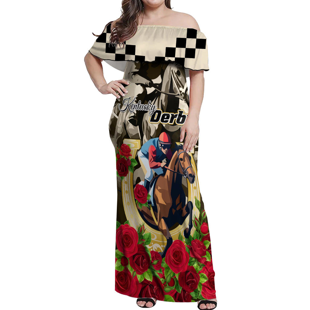 Kentucky Horse Racing Off Shoulder Maxi Dress The Run for the Roses - Wonder Print Shop