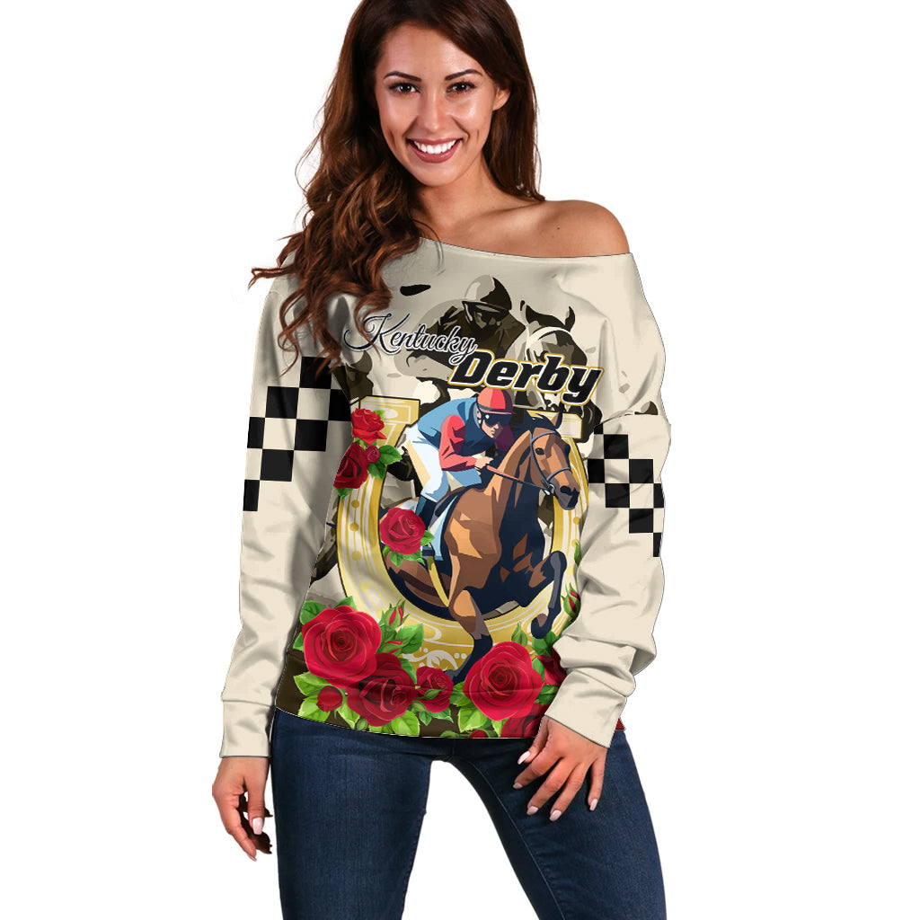 Kentucky Horse Racing Off Shoulder Sweater The Run for the Roses - Wonder Print Shop