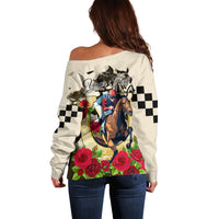 Kentucky Horse Racing Off Shoulder Sweater The Run for the Roses - Wonder Print Shop