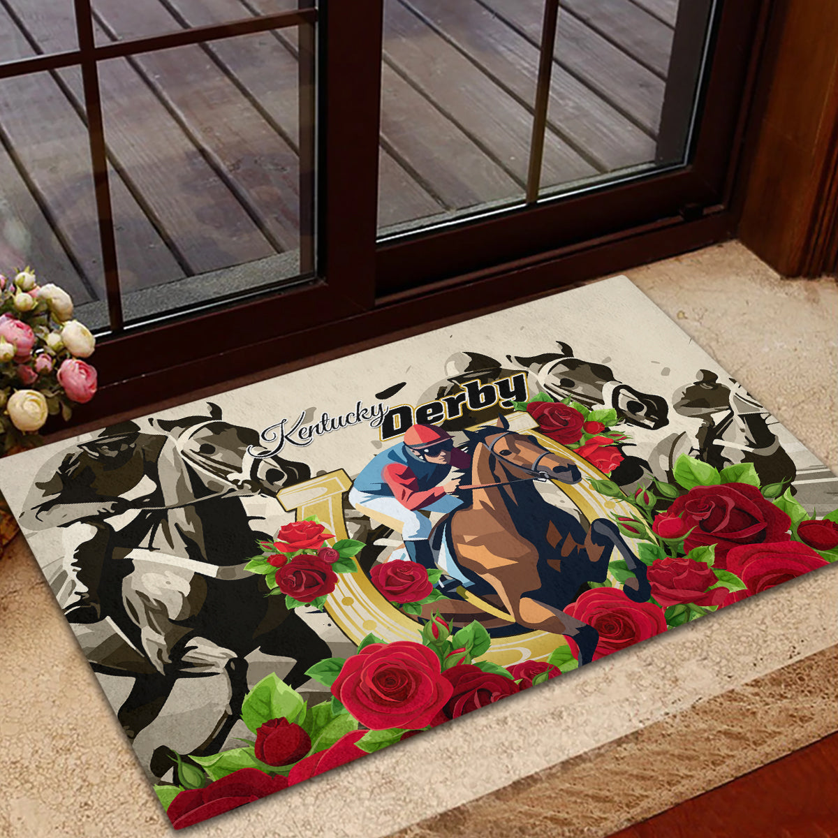 Kentucky Horse Racing Rubber Doormat The Run for the Roses - Wonder Print Shop