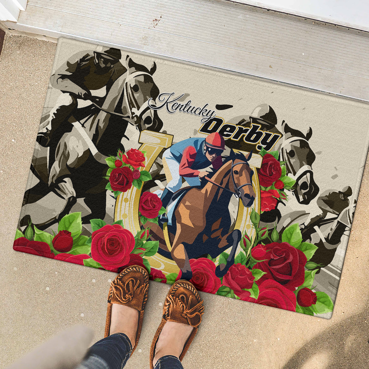Kentucky Horse Racing Rubber Doormat The Run for the Roses - Wonder Print Shop