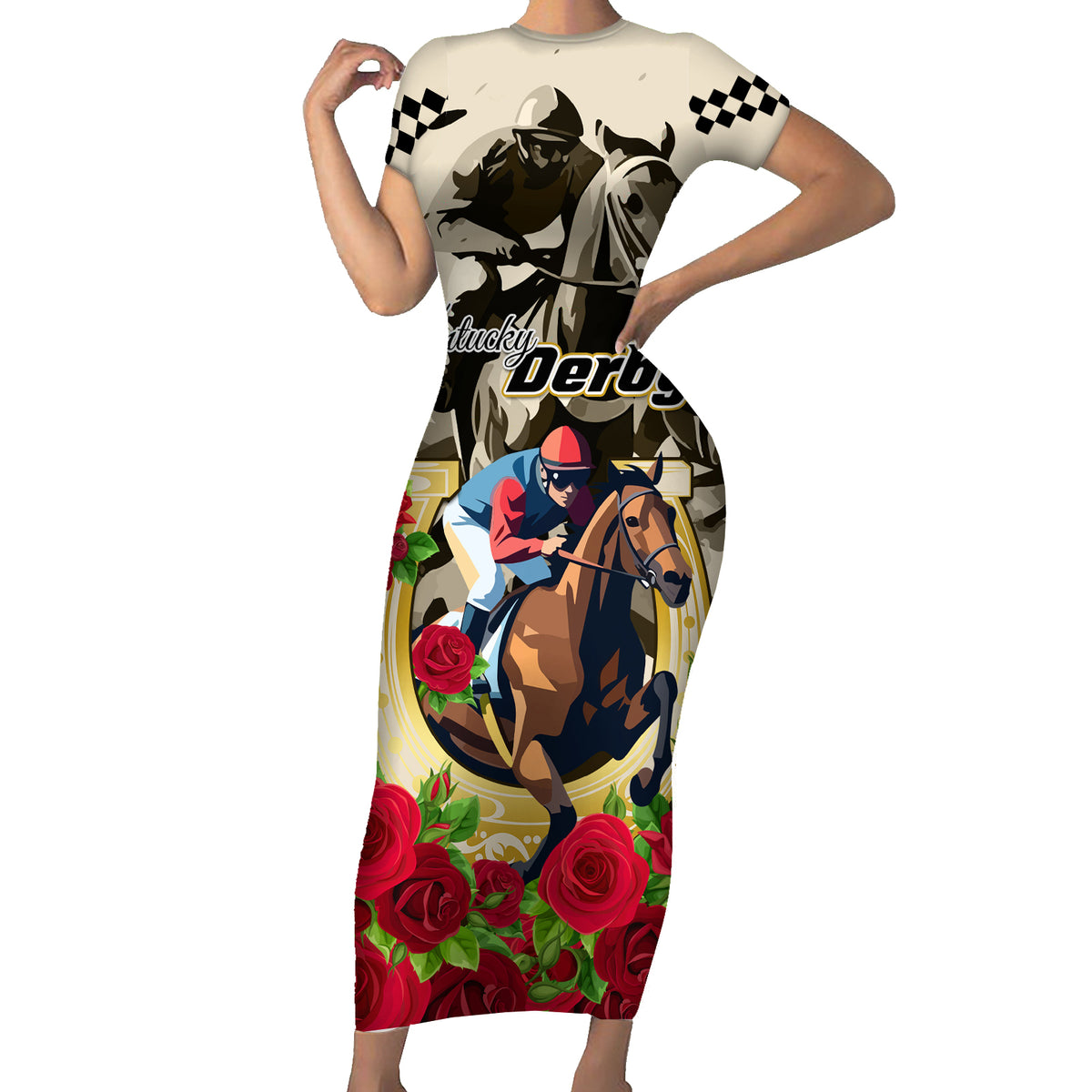 Kentucky Horse Racing Short Sleeve Bodycon Dress The Run for the Roses - Wonder Print Shop