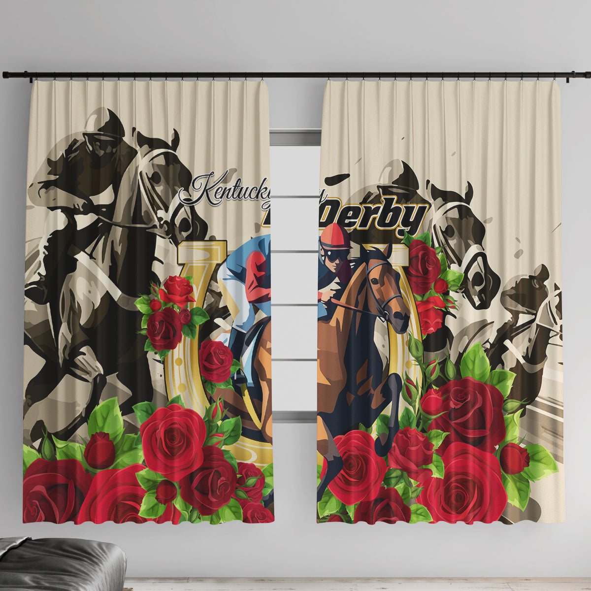 Kentucky Horse Racing Window Curtain The Run for the Roses - Wonder Print Shop