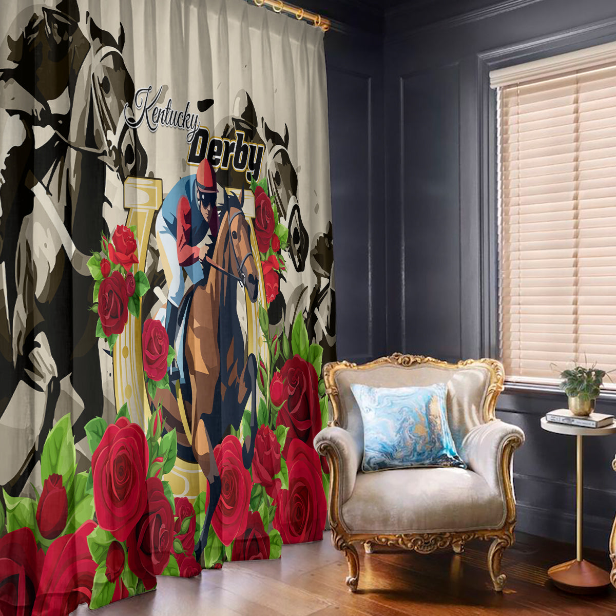 Kentucky Horse Racing Window Curtain The Run for the Roses - Wonder Print Shop