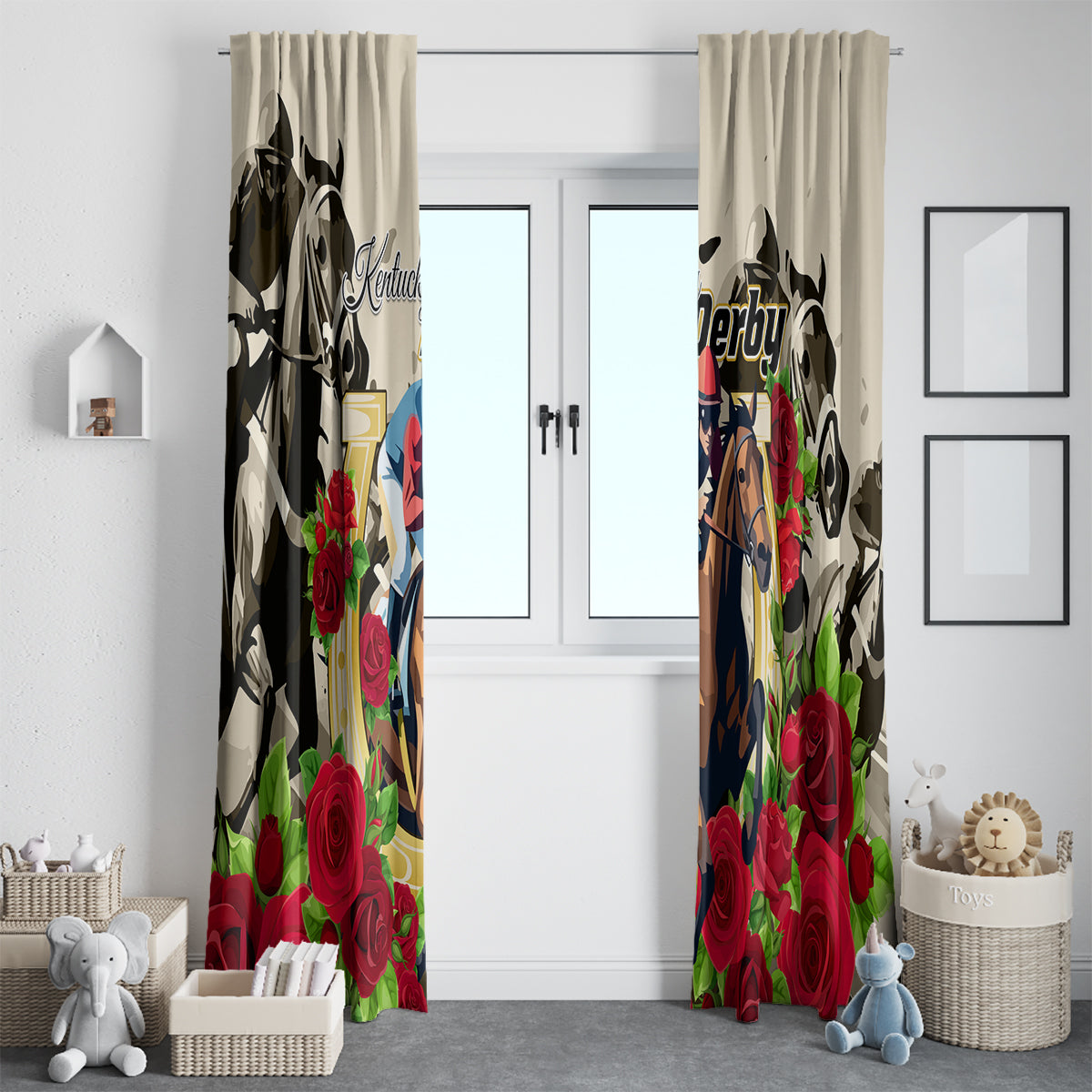 Kentucky Horse Racing Window Curtain The Run for the Roses - Wonder Print Shop