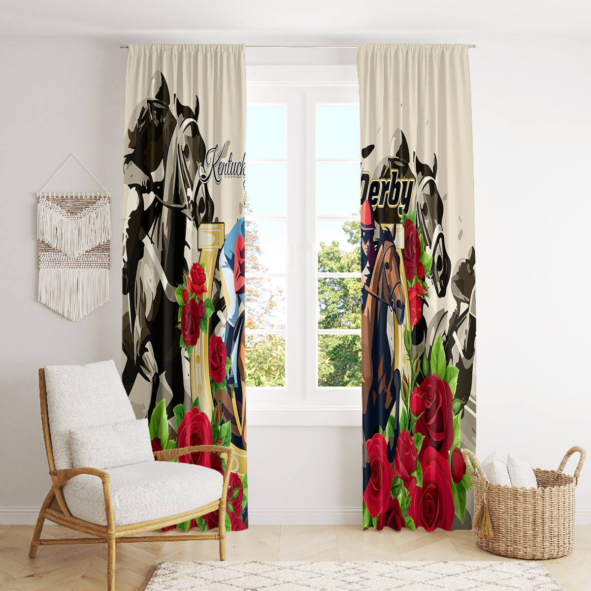 Kentucky Horse Racing Window Curtain The Run for the Roses - Wonder Print Shop