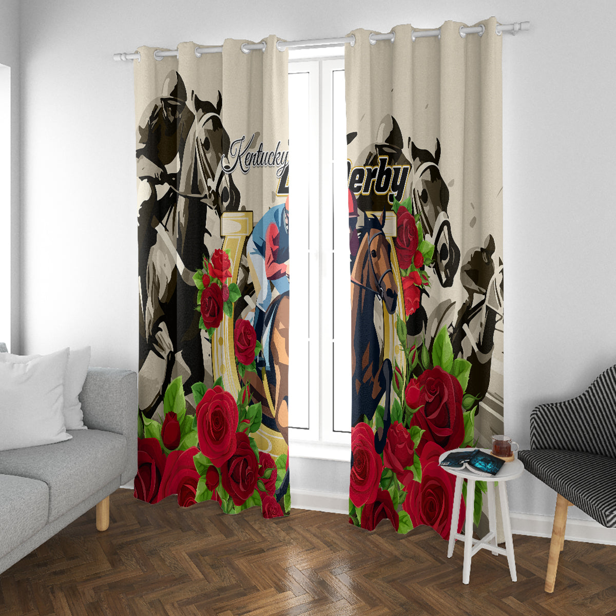 Kentucky Horse Racing Window Curtain The Run for the Roses - Wonder Print Shop