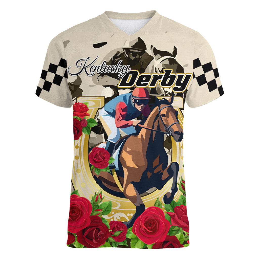 Kentucky Horse Racing Women V Neck T Shirt The Run for the Roses - Wonder Print Shop