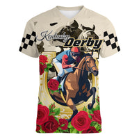 Kentucky Horse Racing Women V Neck T Shirt The Run for the Roses - Wonder Print Shop
