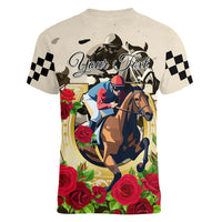 Kentucky Horse Racing Women V Neck T Shirt The Run for the Roses - Wonder Print Shop