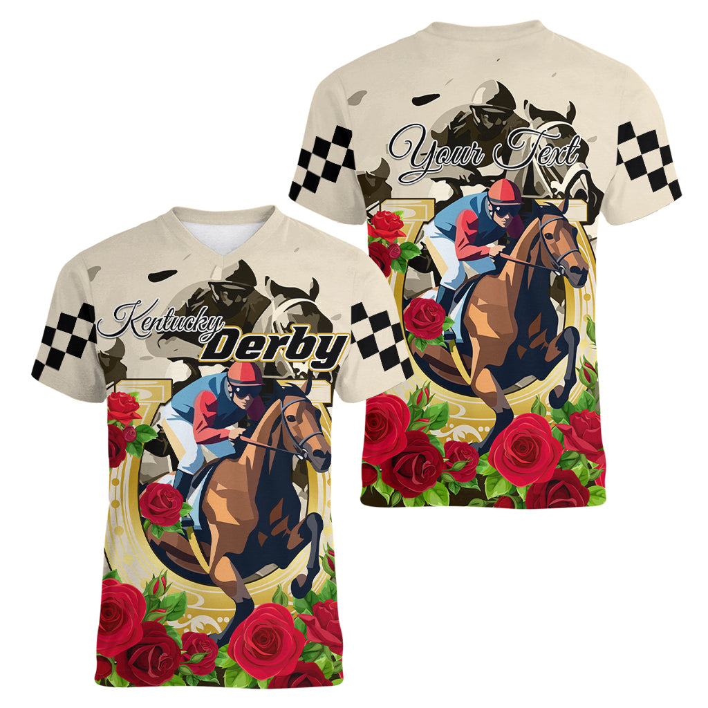 Kentucky Horse Racing Women V Neck T Shirt The Run for the Roses - Wonder Print Shop