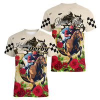 Kentucky Horse Racing Women V Neck T Shirt The Run for the Roses - Wonder Print Shop