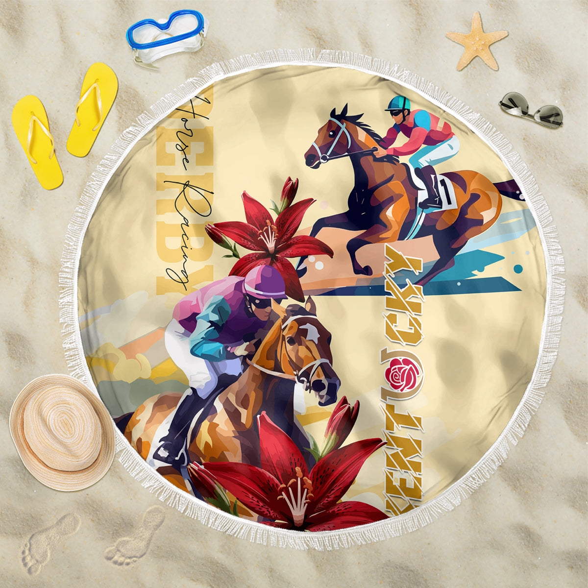 Kentucky Beach Blanket Horse Racing Lily Stargazer - Wonder Print Shop