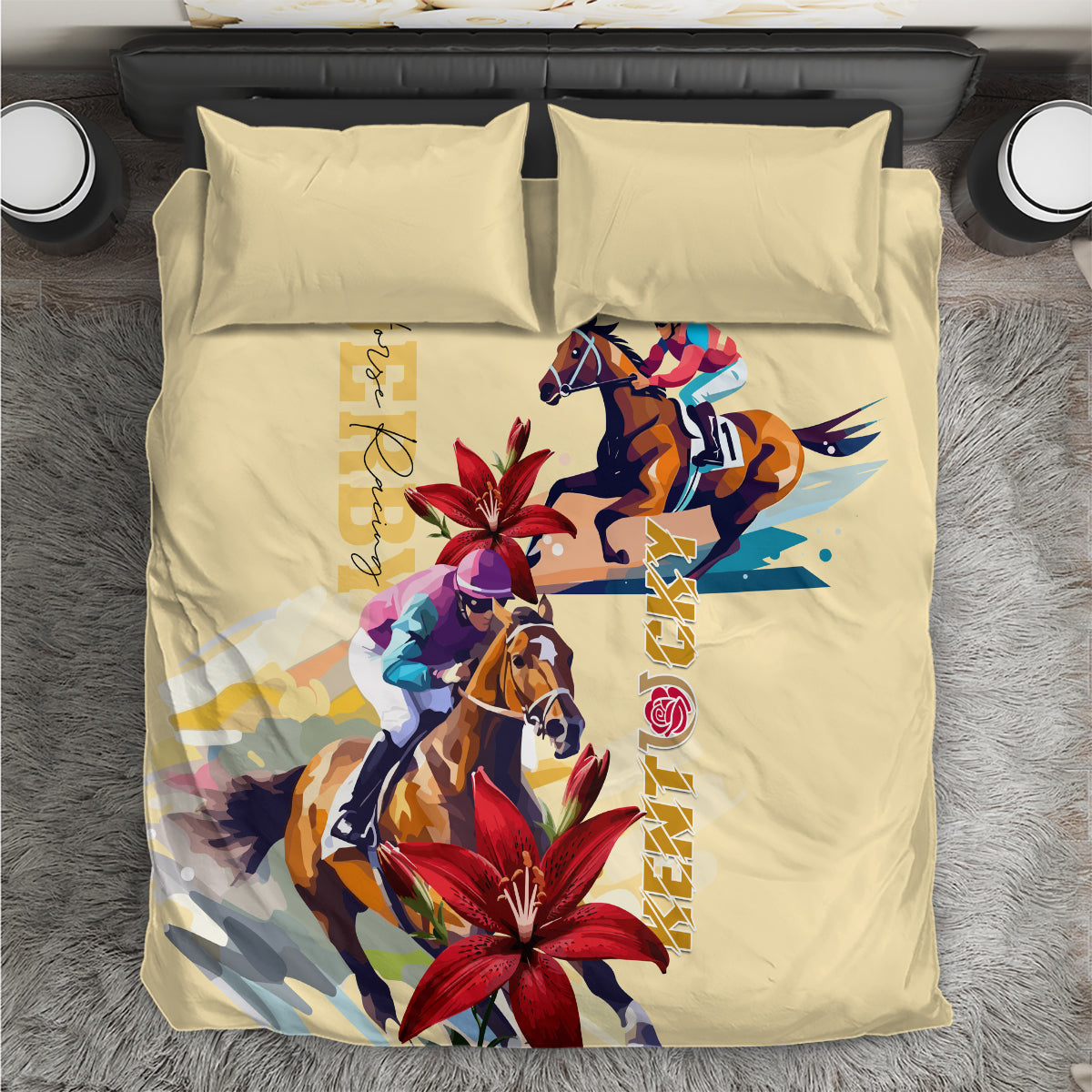 Kentucky Bedding Set Horse Racing Lily Stargazer - Wonder Print Shop