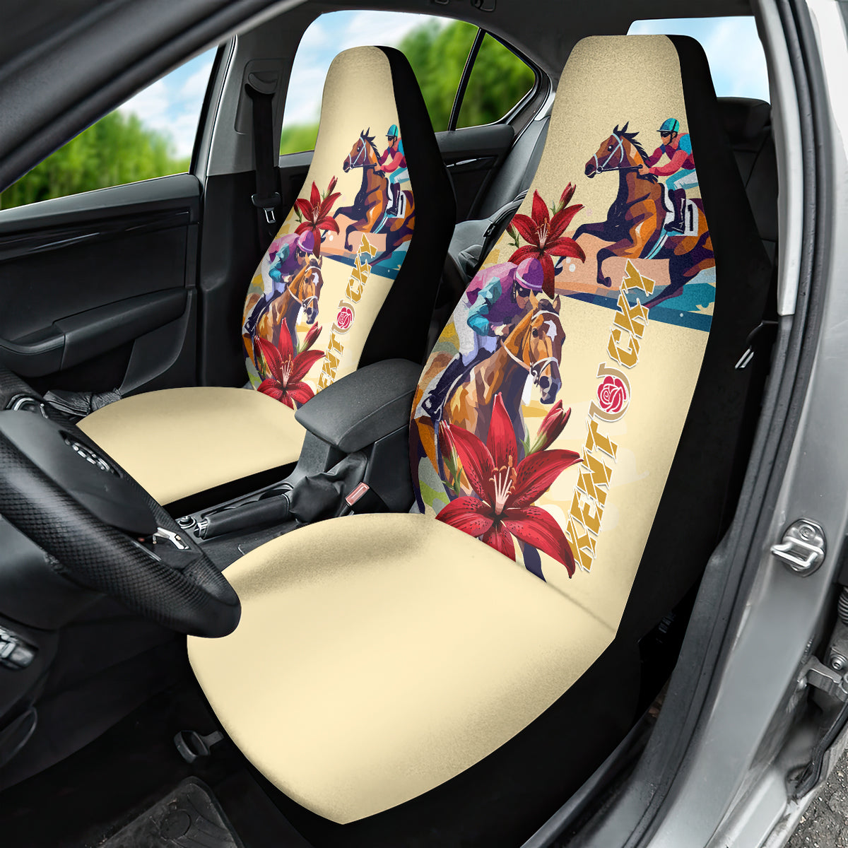 Kentucky Car Seat Cover Horse Racing Lily Stargazer - Wonder Print Shop