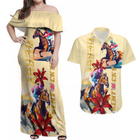 Kentucky Couples Matching Off Shoulder Maxi Dress and Hawaiian Shirt Horse Racing Lily Stargazer - Wonder Print Shop