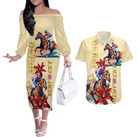 Kentucky Couples Matching Off The Shoulder Long Sleeve Dress and Hawaiian Shirt Horse Racing Lily Stargazer - Wonder Print Shop