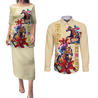 Kentucky Couples Matching Puletasi and Long Sleeve Button Shirt Horse Racing Lily Stargazer - Wonder Print Shop