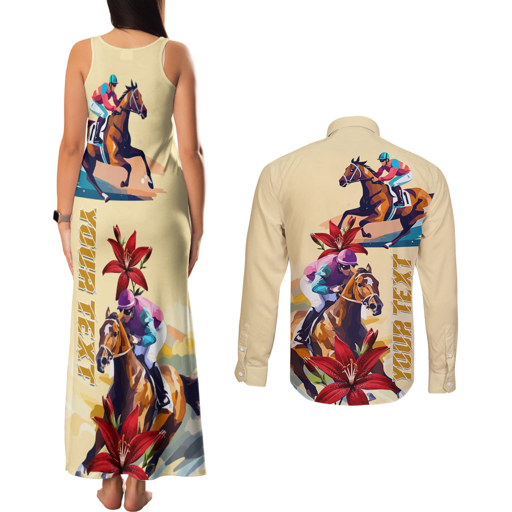 Kentucky Couples Matching Tank Maxi Dress and Long Sleeve Button Shirt Horse Racing Lily Stargazer - Wonder Print Shop