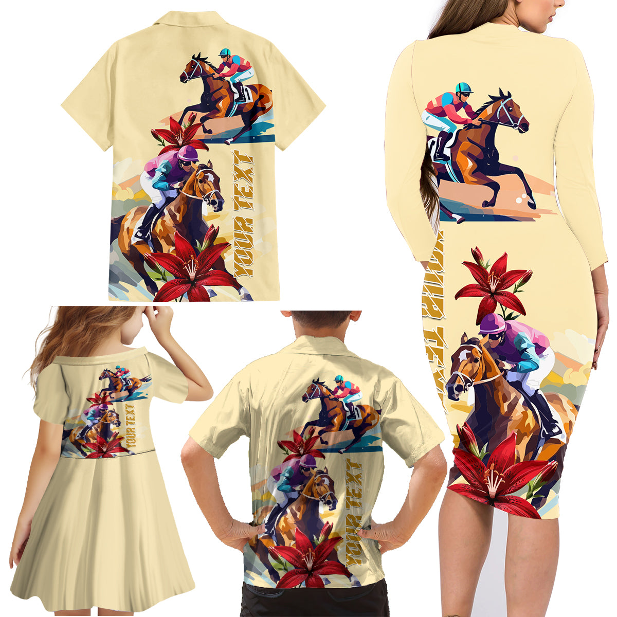 Kentucky Family Matching Long Sleeve Bodycon Dress and Hawaiian Shirt Horse Racing Lily Stargazer - Wonder Print Shop