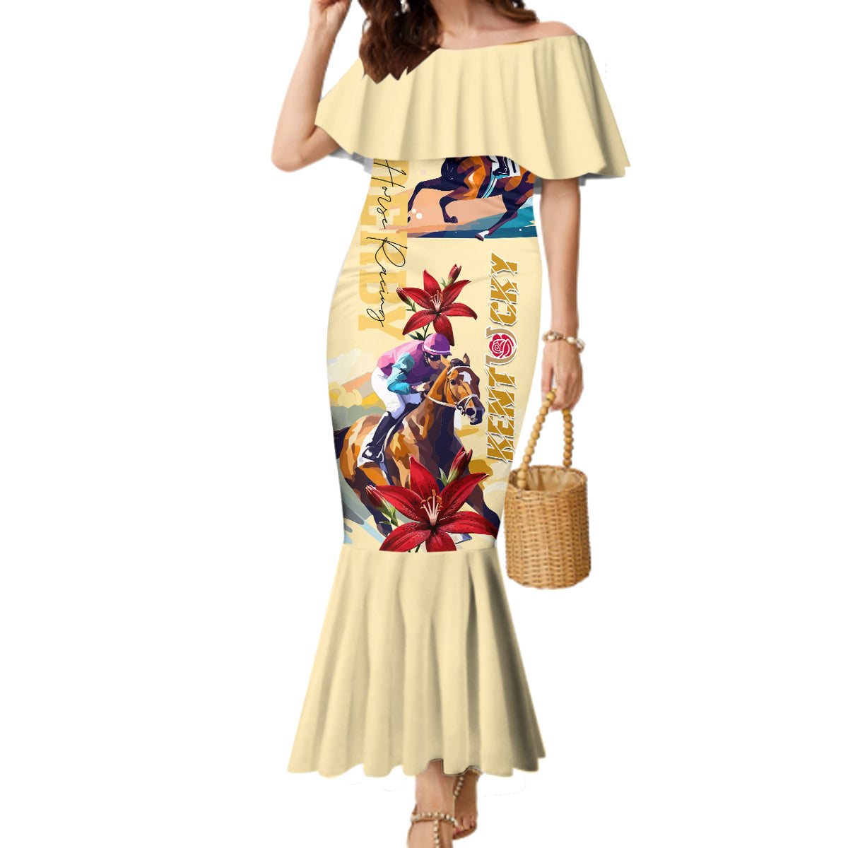 Kentucky Family Matching Mermaid Dress and Hawaiian Shirt Horse Racing Lily Stargazer - Wonder Print Shop