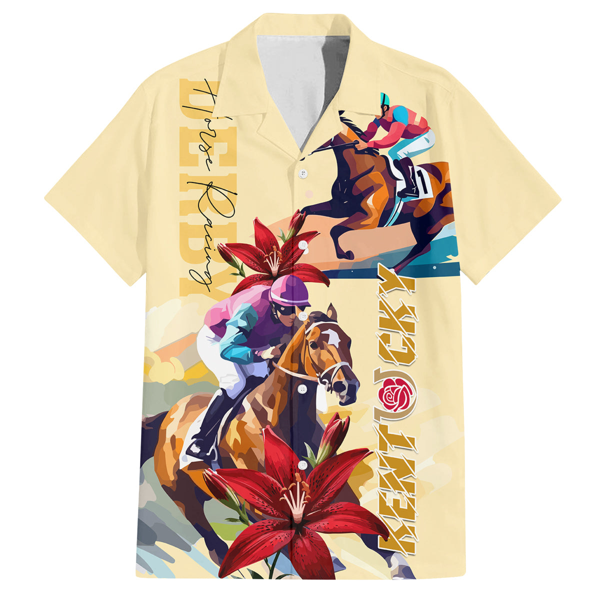 Kentucky Family Matching Off Shoulder Long Sleeve Dress and Hawaiian Shirt Horse Racing Lily Stargazer - Wonder Print Shop