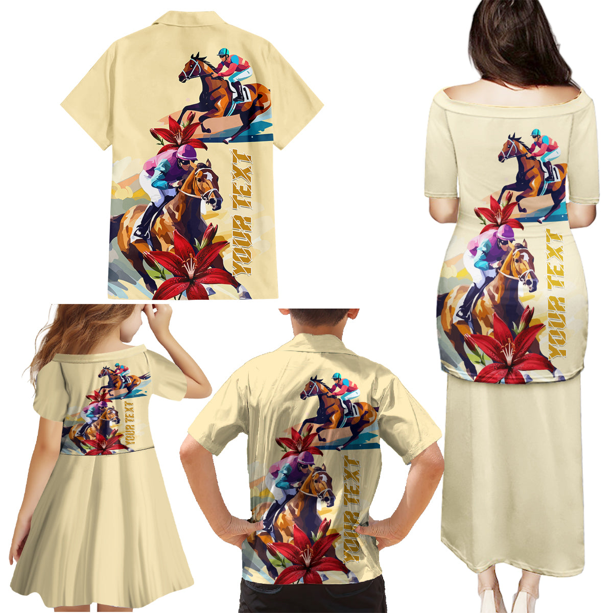 Kentucky Family Matching Puletasi and Hawaiian Shirt Horse Racing Lily Stargazer - Wonder Print Shop