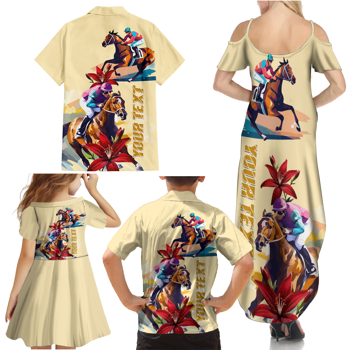 Kentucky Family Matching Summer Maxi Dress and Hawaiian Shirt Horse Racing Lily Stargazer - Wonder Print Shop