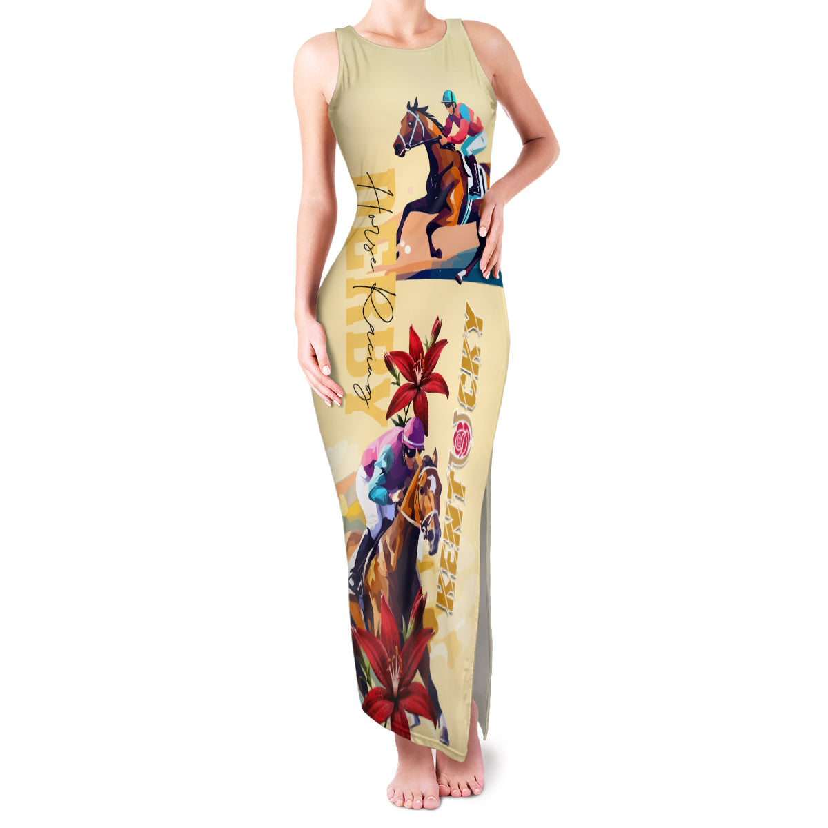 Kentucky Family Matching Tank Maxi Dress and Hawaiian Shirt Horse Racing Lily Stargazer - Wonder Print Shop