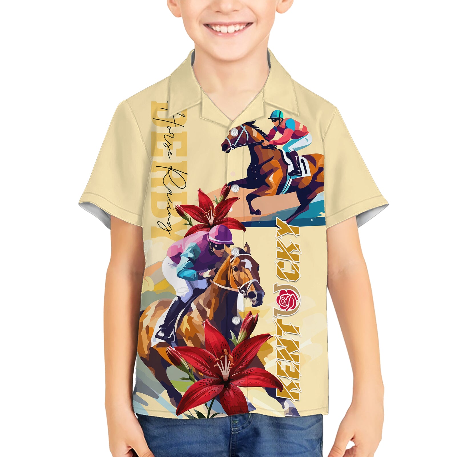 Kentucky Kid Hawaiian Shirt Horse Racing Lily Stargazer - Wonder Print Shop
