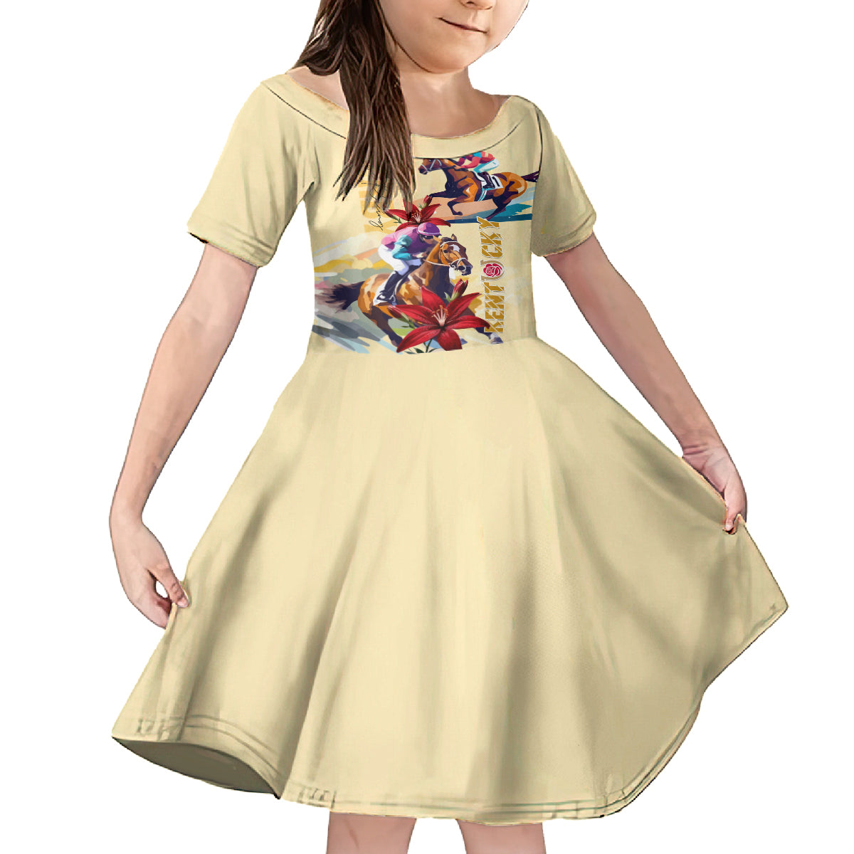 Kentucky Kid Short Sleeve Dress Horse Racing Lily Stargazer - Wonder Print Shop