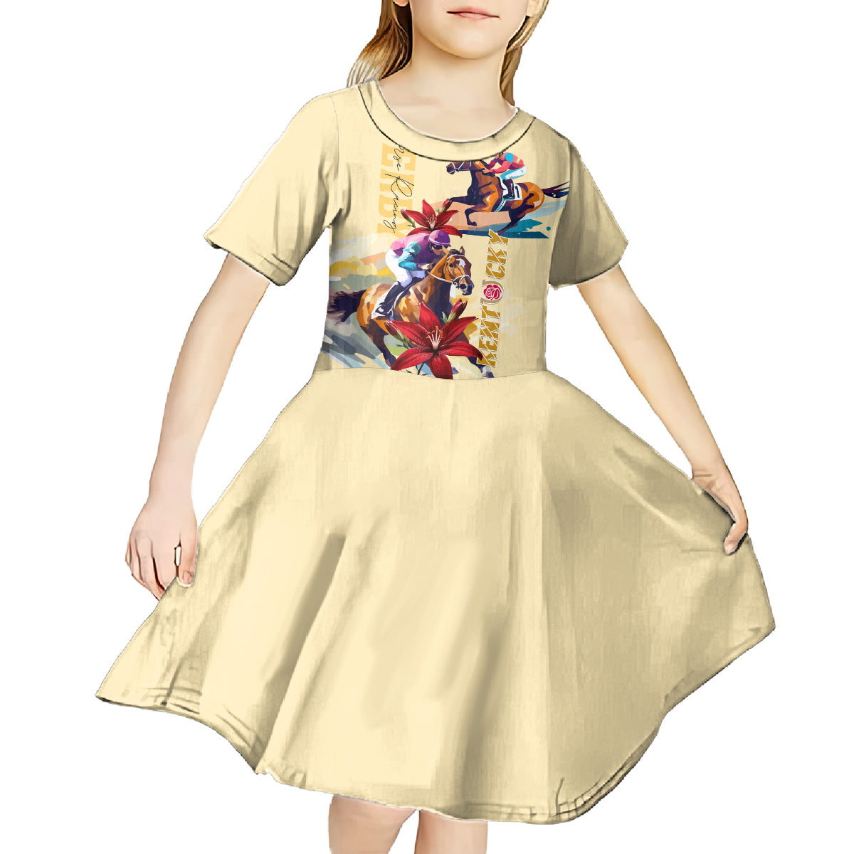 Kentucky Kid Short Sleeve Dress Horse Racing Lily Stargazer - Wonder Print Shop