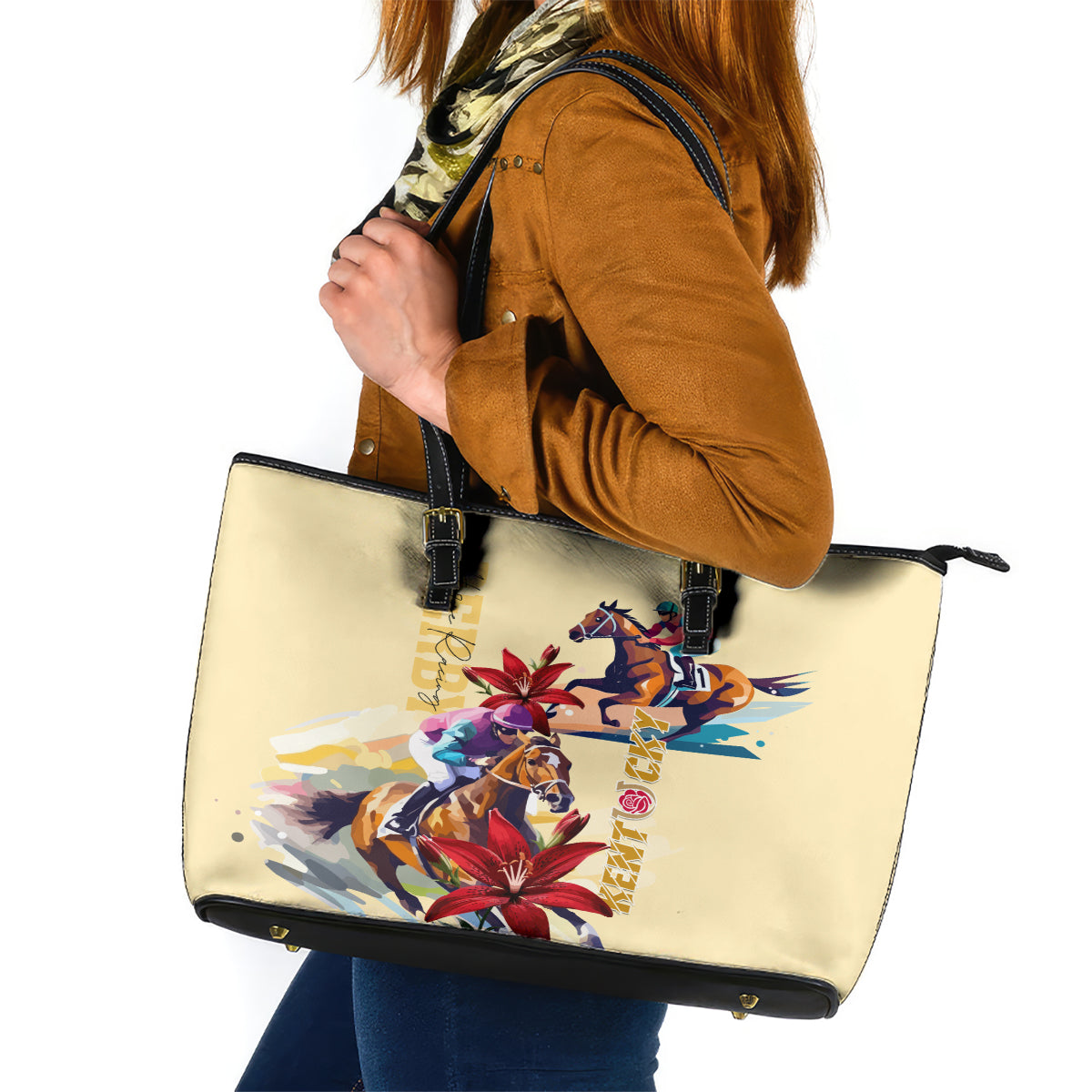 Kentucky Leather Tote Bag Horse Racing Lily Stargazer - Wonder Print Shop