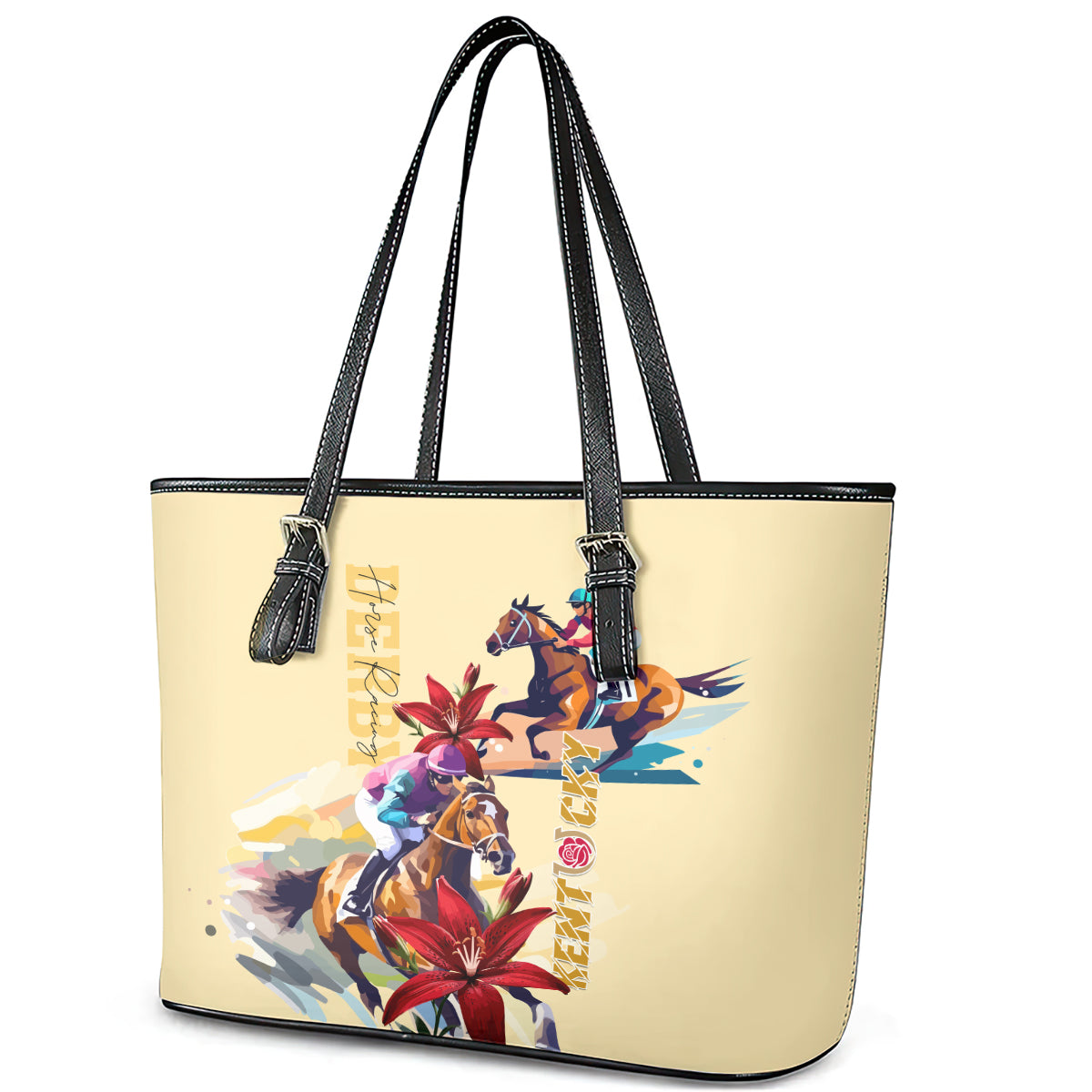 Kentucky Leather Tote Bag Horse Racing Lily Stargazer - Wonder Print Shop