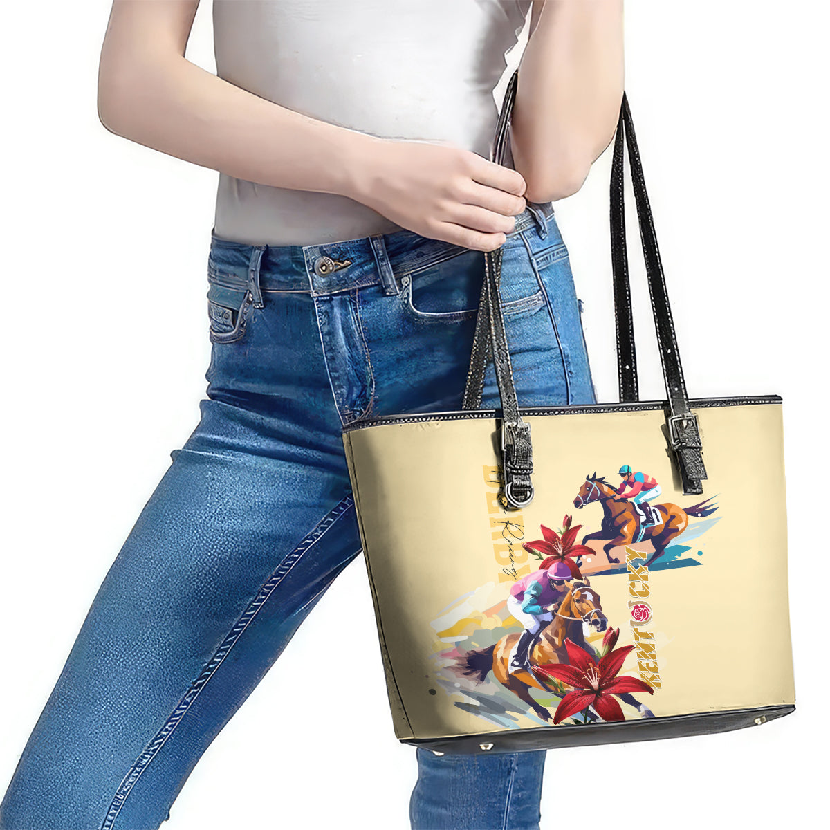Kentucky Leather Tote Bag Horse Racing Lily Stargazer - Wonder Print Shop