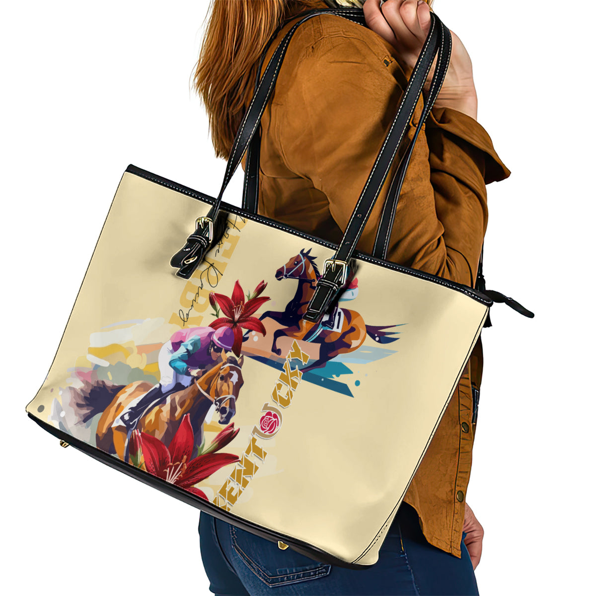 Kentucky Leather Tote Bag Horse Racing Lily Stargazer - Wonder Print Shop